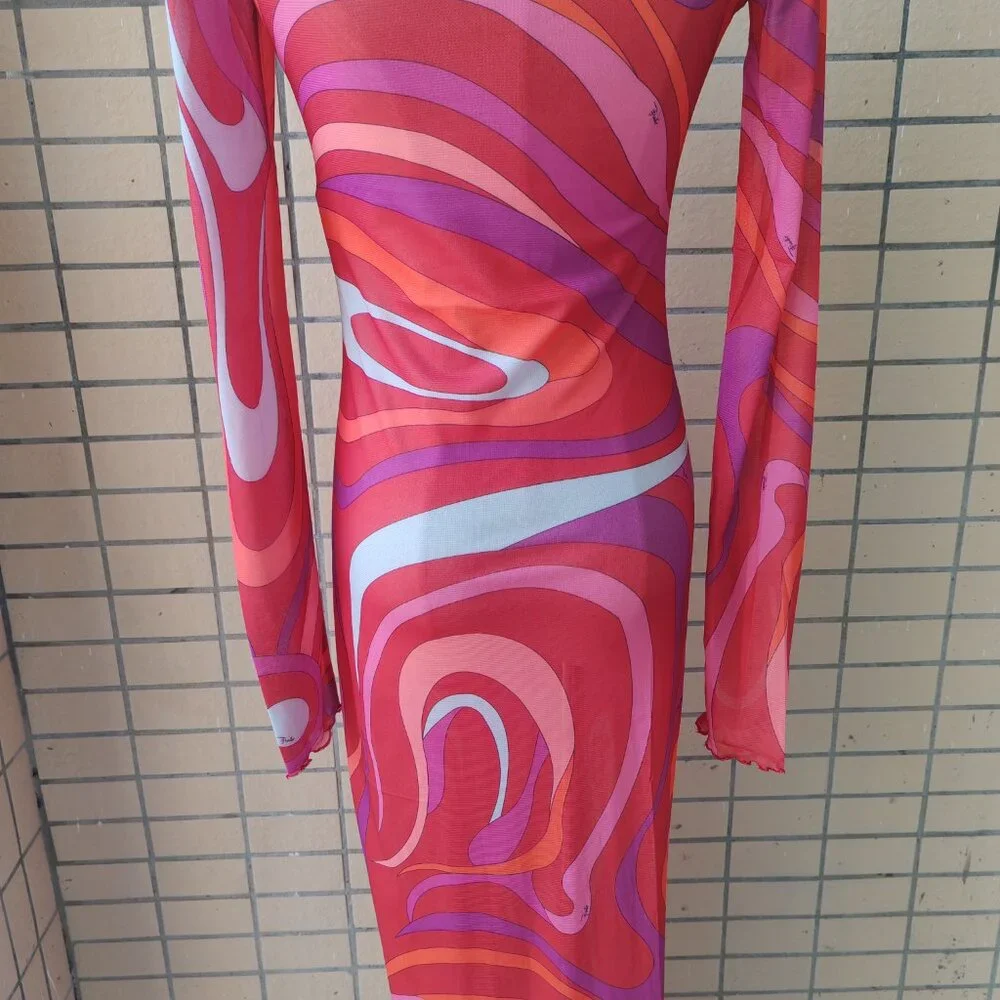 Pucci pink vortex see-through fitted long dress - Picture 6 of 11